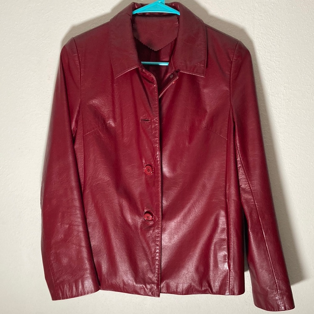 Stylish Women's leather button down jacket